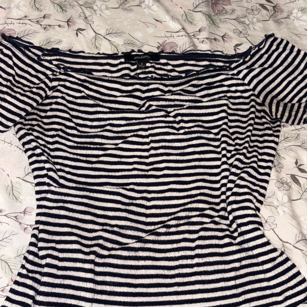 Ambiance Navy and White Striped Top